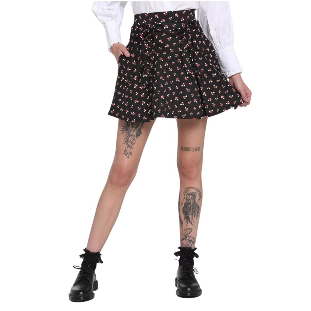 Hot Topic Red Mushroom Lace-Up mini Skirt MEDIUM